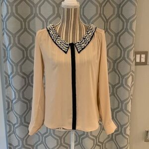 Bellatrix Pearl Collar Semi-Sheer Long Sleeve Top
